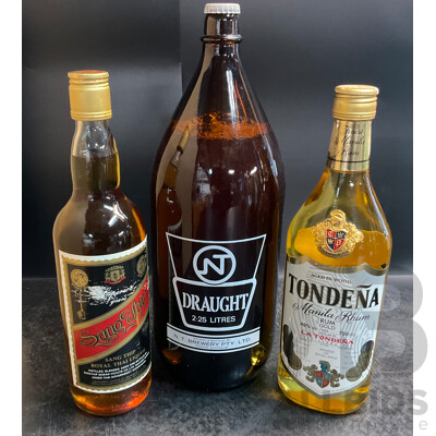 NT Draught Original Darwin Stubby 2.25 L & TONDENA Manila Rhum Rum GOLD 750ml & Sang Thip Royal Thai Liquor 750ml - Lot of 3