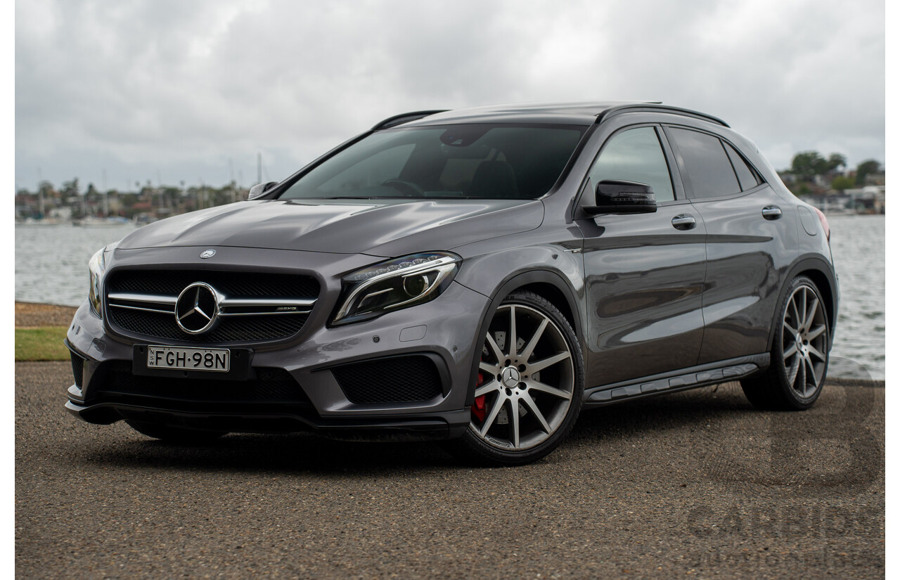 9/2015 Mercedes Benz GLA 45 AMG 4Matic (AWD) X156 MY15 4d Wagon Mountain Grey Metallic Turbo 2.0L