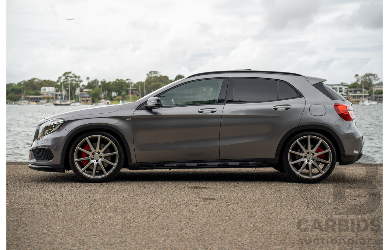 9/2015 Mercedes Benz GLA 45 AMG 4Matic (AWD) X156 MY15 4d Wagon Mountain Grey Metallic Turbo 2.0L