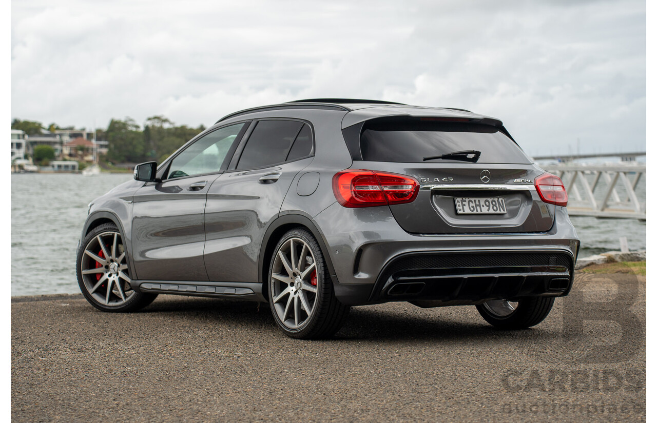 9/2015 Mercedes Benz GLA 45 AMG 4Matic (AWD) X156 MY15 4d Wagon Mountain Grey Metallic Turbo 2.0L