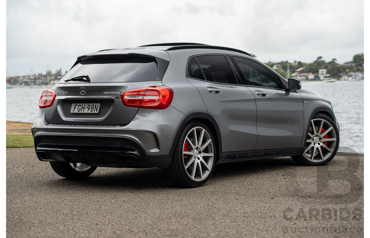 9/2015 Mercedes Benz GLA 45 AMG 4Matic (AWD) X156 MY15 4d Wagon Mountain Grey Metallic Turbo 2.0L