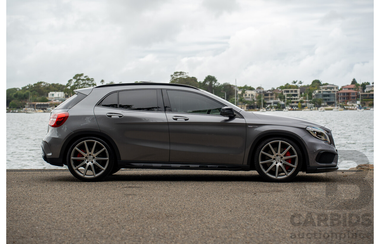 9/2015 Mercedes Benz GLA 45 AMG 4Matic (AWD) X156 MY15 4d Wagon Mountain Grey Metallic Turbo 2.0L