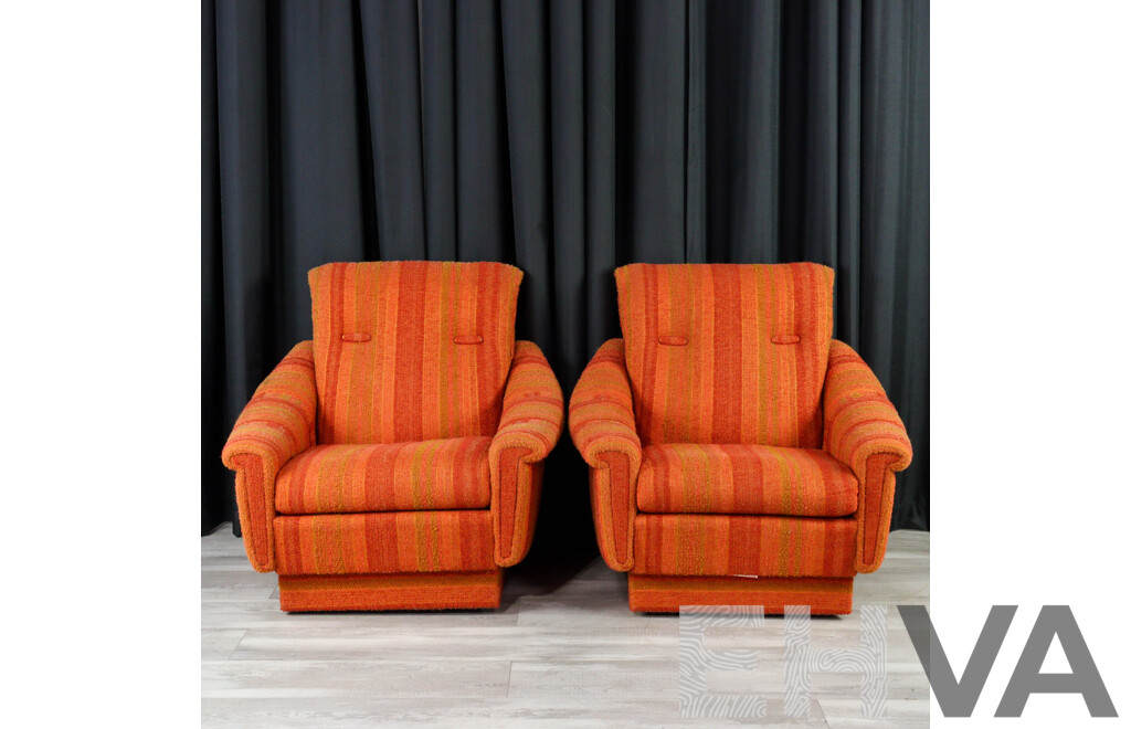 Pair of Vintage Woolen Burnt Orange Lounge Chairs by Parker Furniture