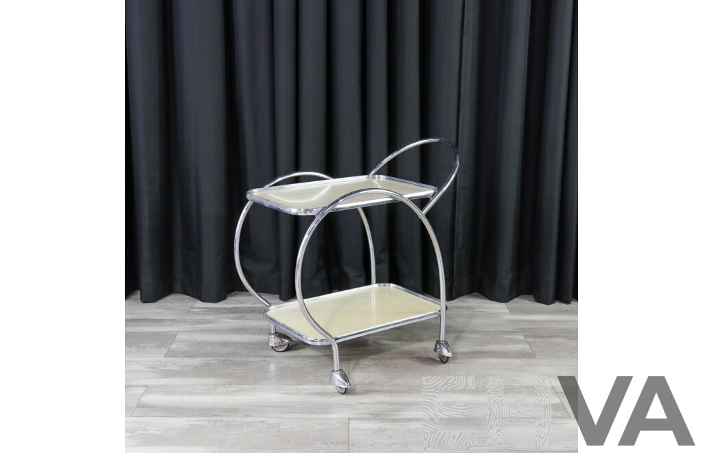 Art Deco Chrome Framed Two Tier Drinks Trolley