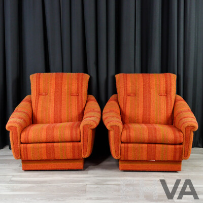 Pair of Vintage Woolen Burnt Orange Lounge Chairs by Parker Furniture