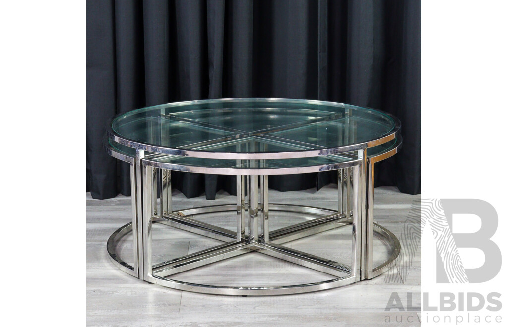 Nest of Five Chrome Based Glass Top Tables