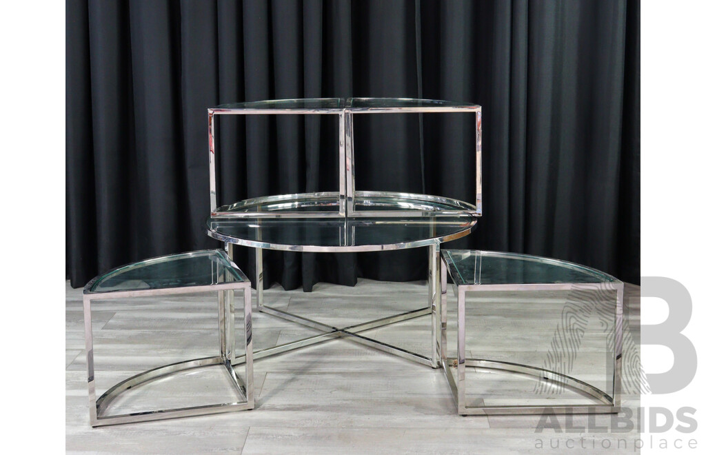 Nest of Five Chrome Based Glass Top Tables