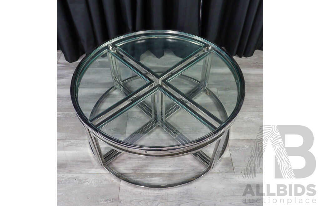 Nest of Five Chrome Based Glass Top Tables