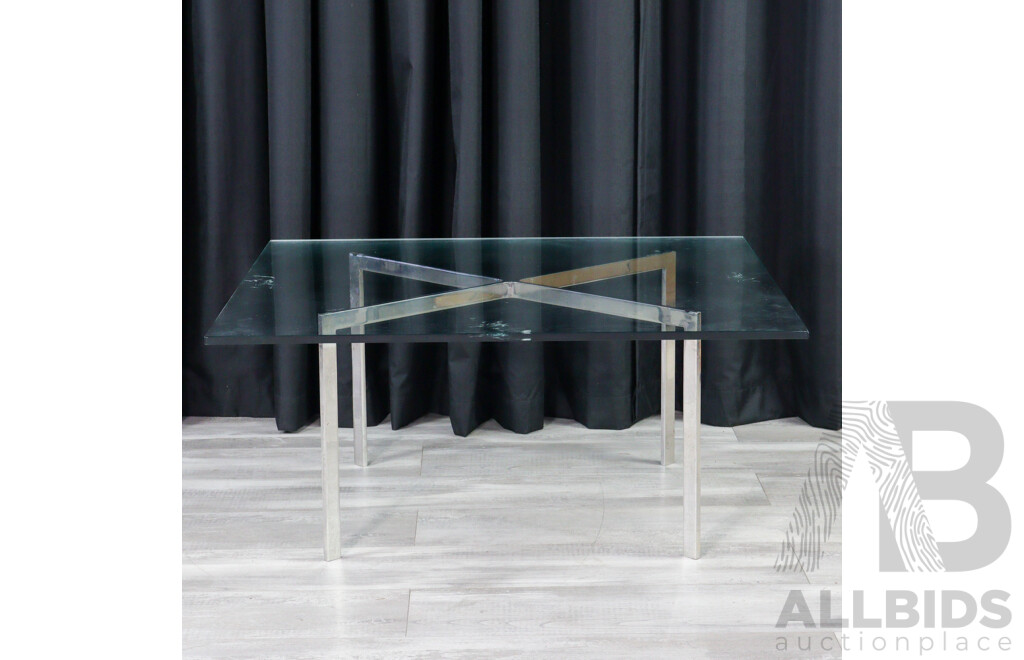 Square Form Chrome Based Coffee Table with Glass Top