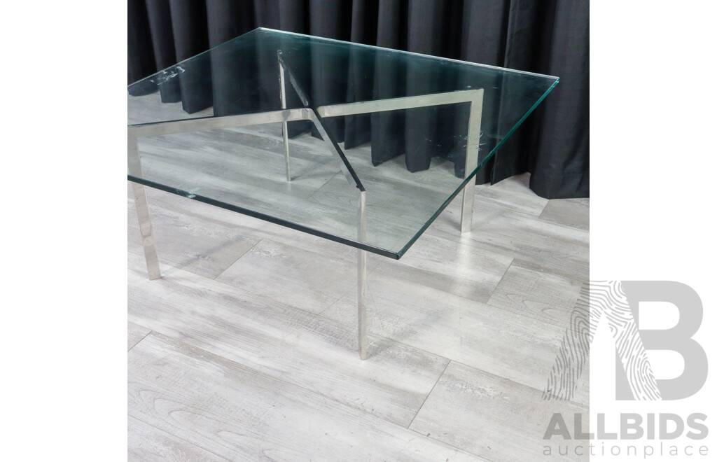 Square Form Chrome Based Coffee Table with Glass Top