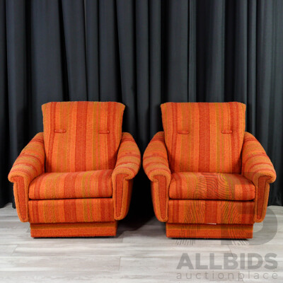 Pair of Vintage Woolen Burnt Orange Lounge Chairs by Parker Furniture