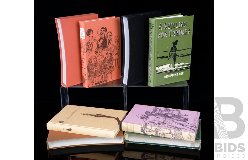 Collection Four Folio Society Titles Including  a Shilling for Candles by J Tey 2016, All Hardcovers in Slipcases