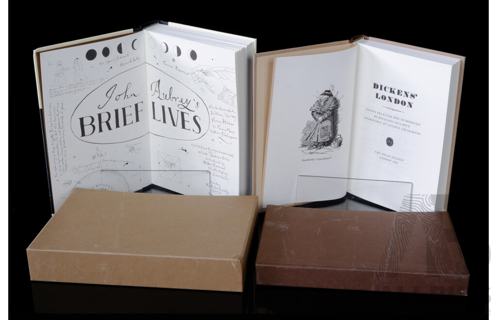 Brief Lives by J Aubrey, 2016 & Dickens London, 2014 Both Folio Society Hardcovers in Slipcases