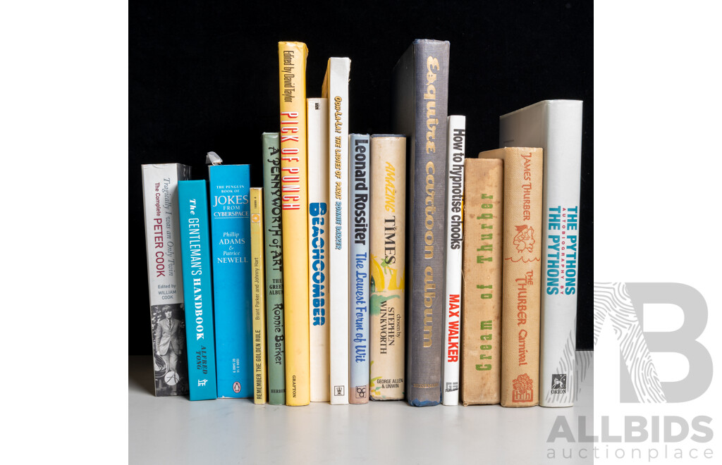 Large Collection Books Mostly Humorous Subjects, Including Monty Python, Spike Milligan, Esquire Cartoon Album and Much More, Mix Hardcover and Soft Cover