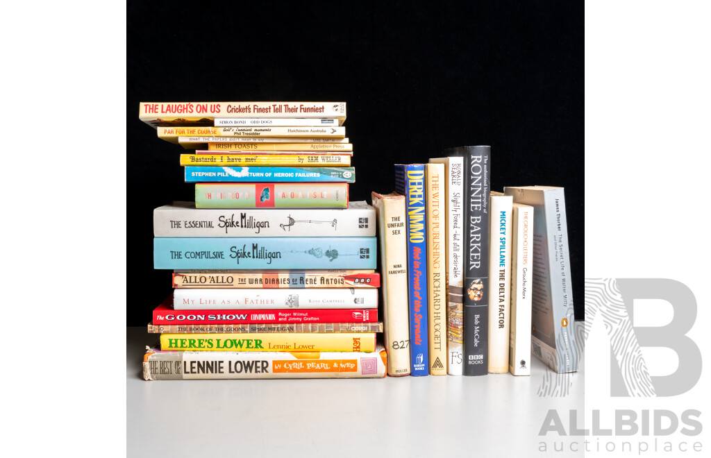 Large Collection Books Mostly Humorous Subjects, Including Monty Python, Spike Milligan, Esquire Cartoon Album and Much More, Mix Hardcover and Soft Cover