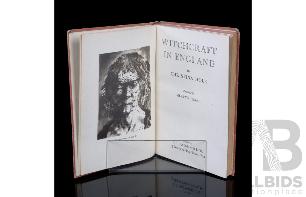 First Edition, Witchcraft in England by Christina Hole, Illustrated by Mervyn Peak , B T Batsford, 1945, Cloth Bound Hardcover