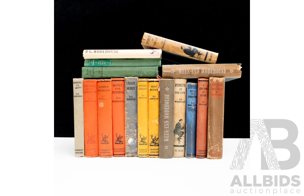 Collection P G Wodehouse Stories, Novels Etc, All Hardcovers, Mostly Herbert Jenkins, Methuen, and Including a Damsel in Distress and More