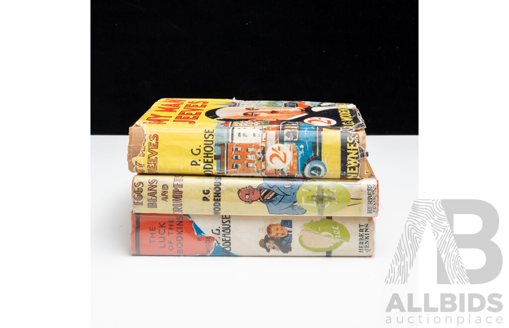 Collection Three P G Wodehouse Herbert Jenkins Hardcovers with Dust Jackets Comprising My Man Jeeves, Eggs, Beans and Crumpets, The Luck of the Bodkins