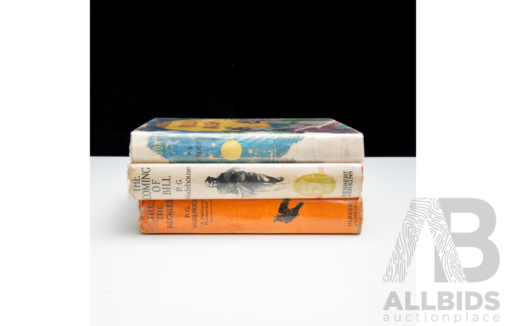 Collection Three P G Wodehouse Herbert Jenkins Hardcovers with Dust Jackets Comprising Full Moon, The Coming of Bill & Jill the Reckless