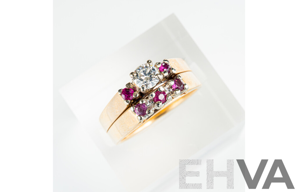 14ct Diamond & Ruby Bridal Set, TDW 0.25ct/R 0.25ct, Size K, 6.13 Grams