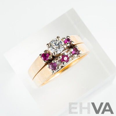 14ct Diamond & Ruby Bridal Set, TDW 0.25ct/R 0.25ct, Size K, 6.13 Grams