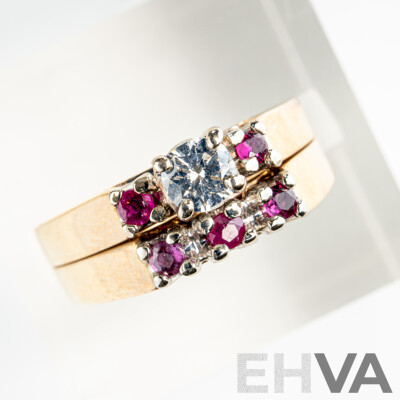 14ct Diamond & Ruby Bridal Set, TDW 0.25ct/R 0.25ct, Size K, 6.13 Grams