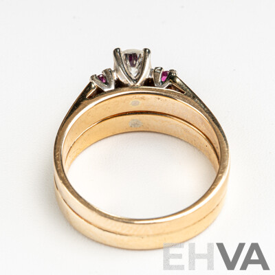 14ct Diamond & Ruby Bridal Set, TDW 0.25ct/R 0.25ct, Size K, 6.13 Grams