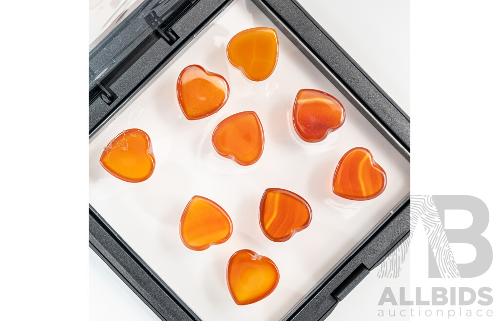 Carnelian Agate (9) Unset Heart Cut Cabochon Gemstones,  93.70ct