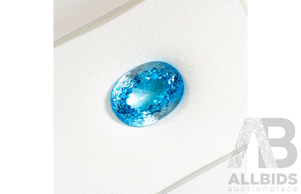 Swiss Blue Topaz, Single Unset Oval Cut Faceted Gemstone, 54.25ct