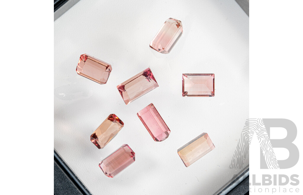 Pink Tourmaline (8) Emerald Cut Gemstones, 12.75ct