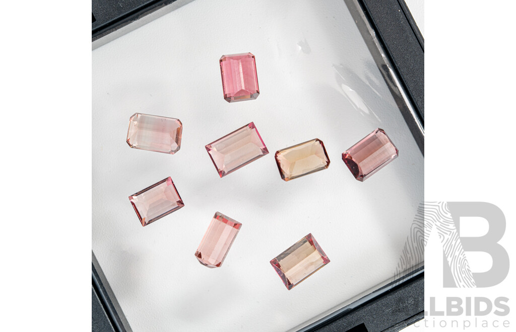 Pink Tourmaline (8) Emerald Cut Gemstones, 12.75ct