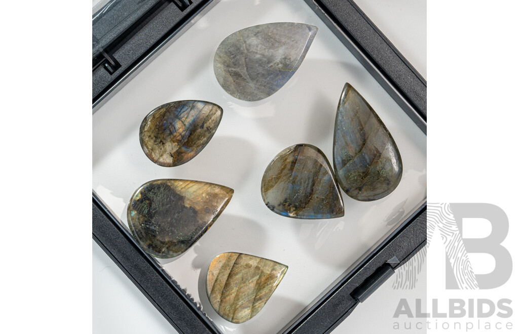 Labradorite (6) Unset Pear Cut Cabochon Gemstones, 152.30 Grams