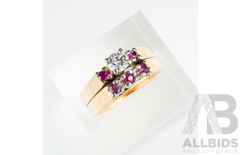14ct Diamond & Ruby Bridal Set, TDW 0.25ct/R 0.25ct, Size K, 6.13 Grams