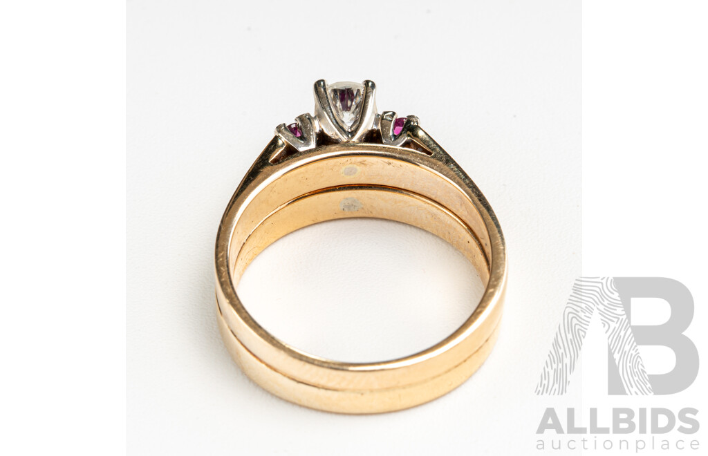 14ct Diamond & Ruby Bridal Set, TDW 0.25ct/R 0.25ct, Size K, 6.13 Grams