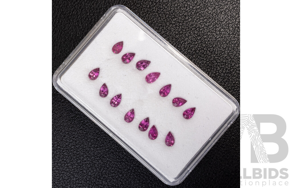 Pink Tourmaline, (14) Untreated Pear Cut Gemstones, 3.05ct