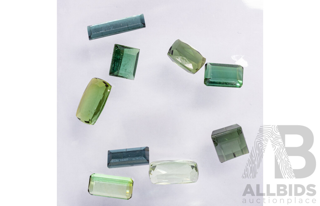 Green Tourmaline, (9) Untreated Emearld, Princess & Cushion Cut Gemstones, 10.65ct