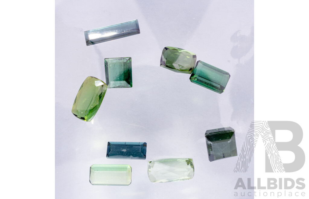 Green Tourmaline, (9) Untreated Emearld, Princess & Cushion Cut Gemstones, 10.65ct