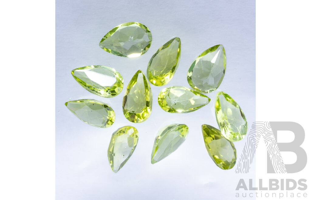 Peridot, (11) Natural Untreated Pear Cut Gemstones, 14.46ct