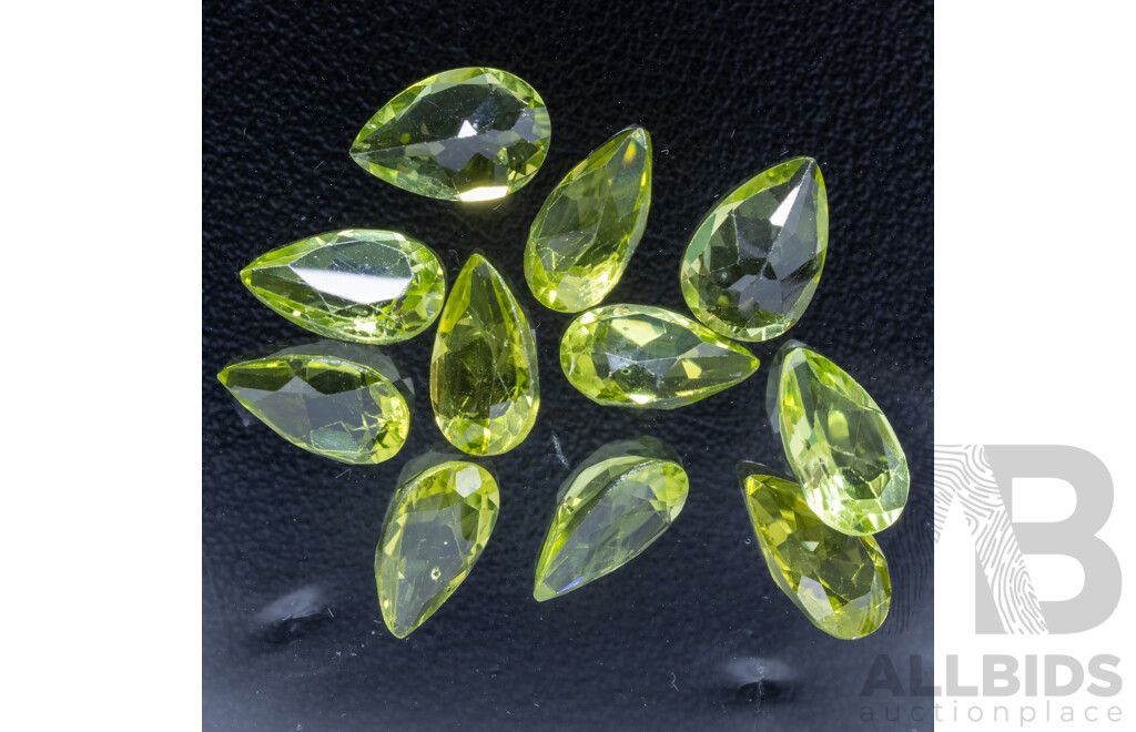 Peridot, (11) Natural Untreated Pear Cut Gemstones, 14.46ct