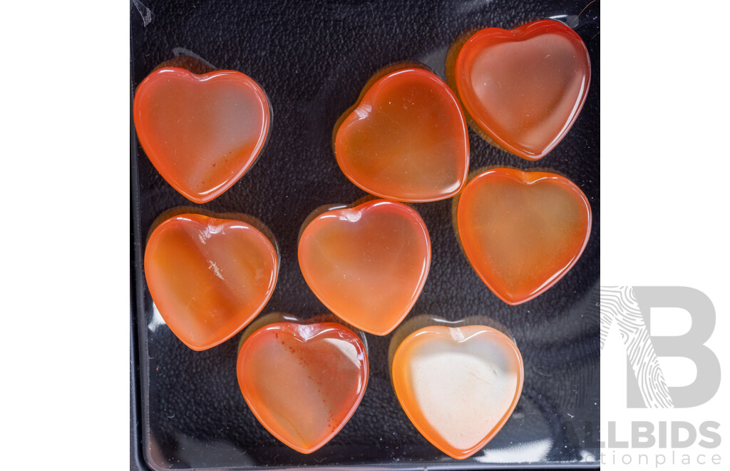 Carnellian Agate (8) Heart Shaped Cabochon Gemstones, 85.60ct