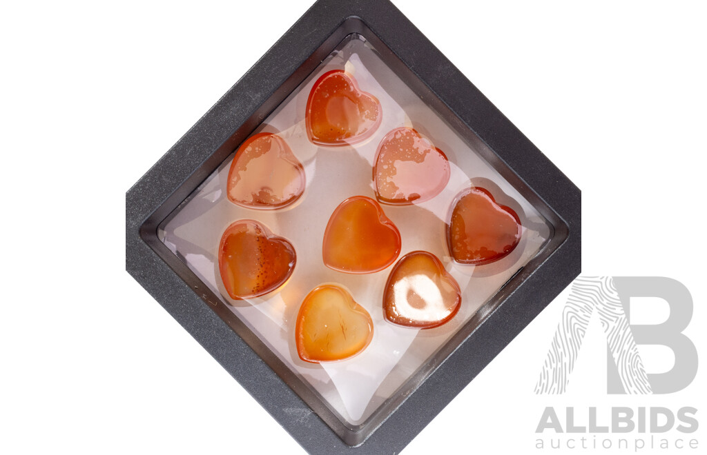 Carnellian Agate (8) Heart Shaped Cabochon Gemstones, 85.60ct