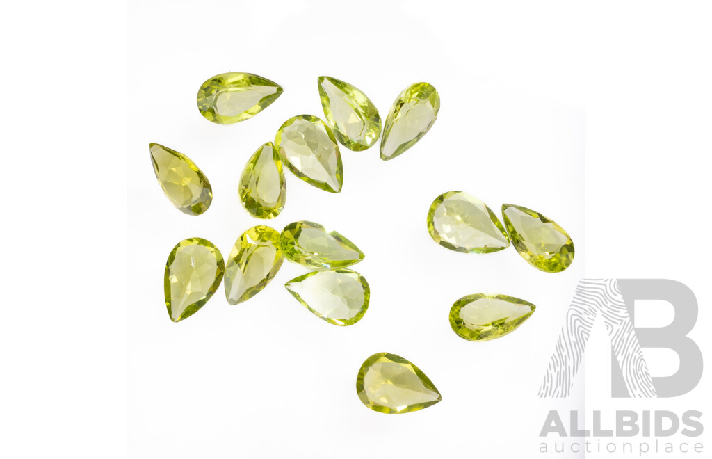 Peridot, (10) Natural Untreated Pear Cut Gemstones, 17.05ct