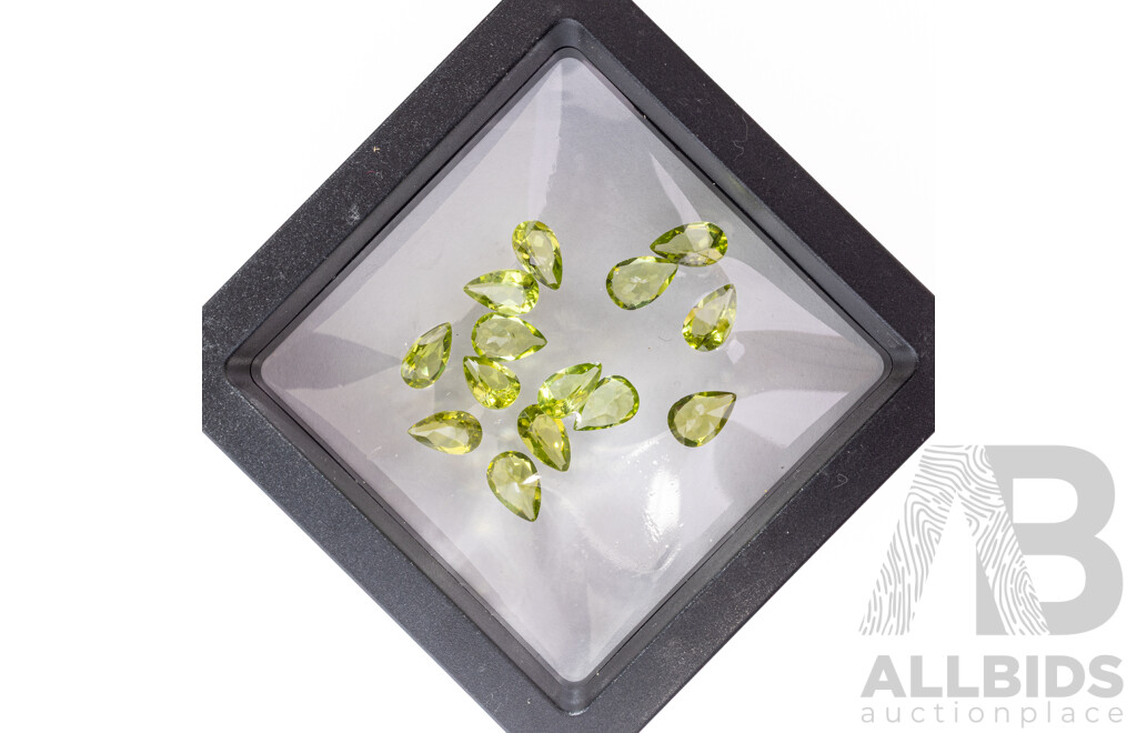 Peridot, (10) Natural Untreated Pear Cut Gemstones, 17.05ct
