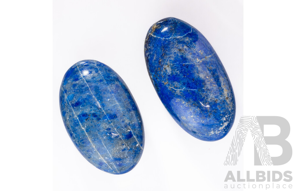 Lapis Lazuli (2) Untreated Oval Cabochon Burmese Gemstones, 127.0ct