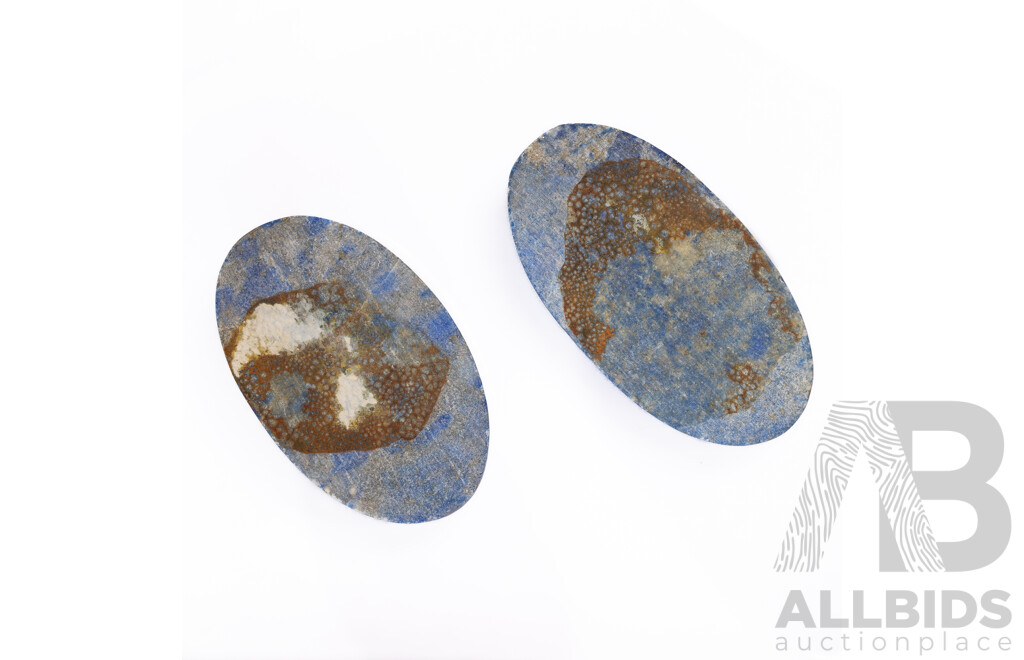 Lapis Lazuli (2) Untreated Oval Cabochon Burmese Gemstones, 127.0ct