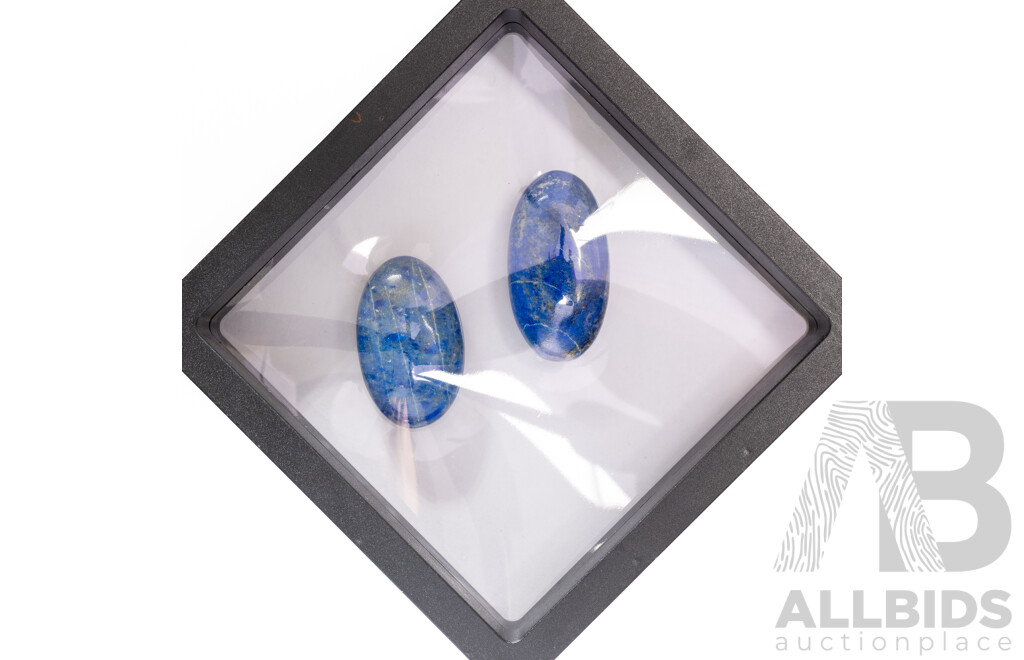 Lapis Lazuli (2) Untreated Oval Cabochon Burmese Gemstones, 127.0ct
