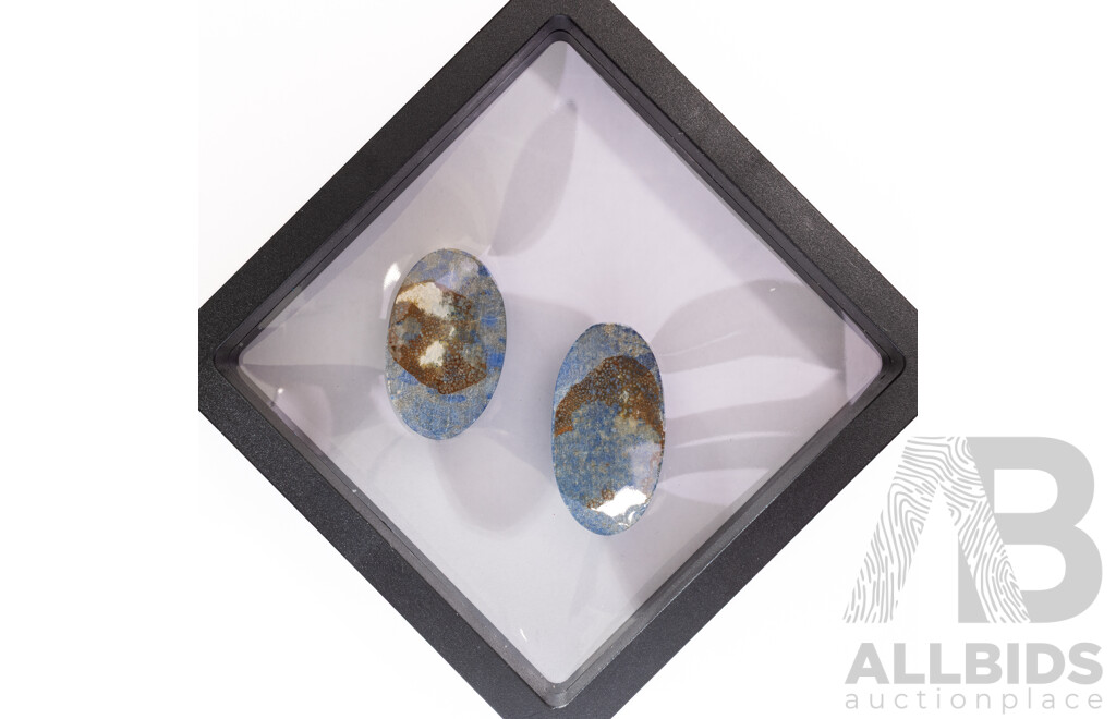 Lapis Lazuli (2) Untreated Oval Cabochon Burmese Gemstones, 127.0ct