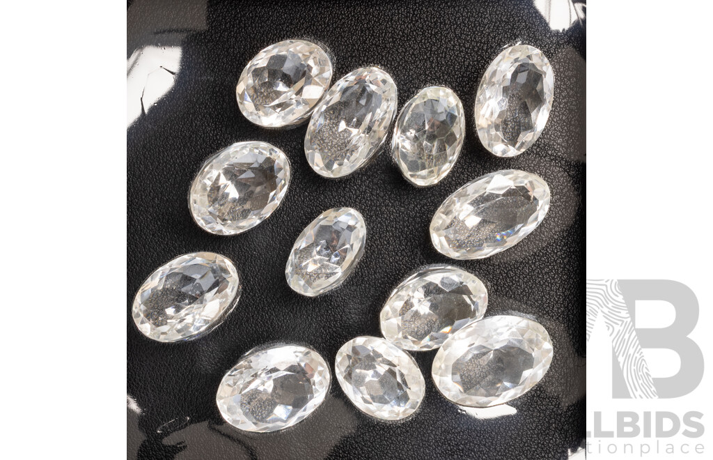 White Quartz, (12) Untreated Oval Cut Gemstones, 258.40ct