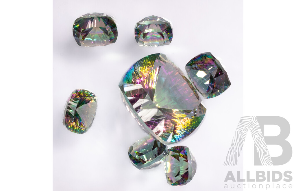 Mystic Topaz (7) Cushion Cut Gemstones, 34.35ct