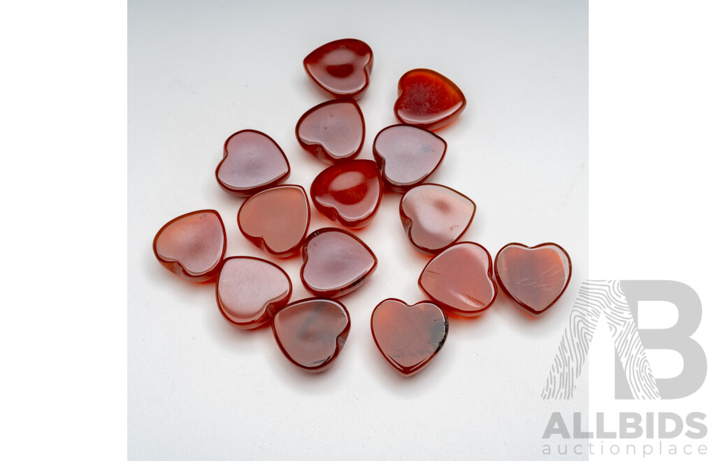 Agate (15) Heart Shaped Cabochons, Deep Orange to Burgundy in Colour, Total 159.60ct